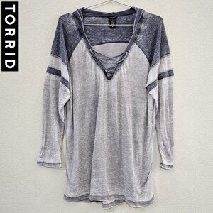 TORRID 2 Grey Blue Burnout Lightweight Style Hoodie Sweatshirt Sweater 18/20 2X